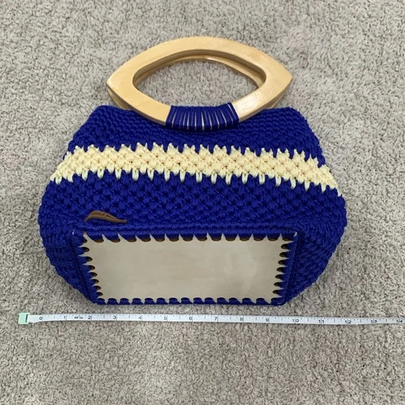 Handmade blue crochet satchel purse - Picture 3 of 7